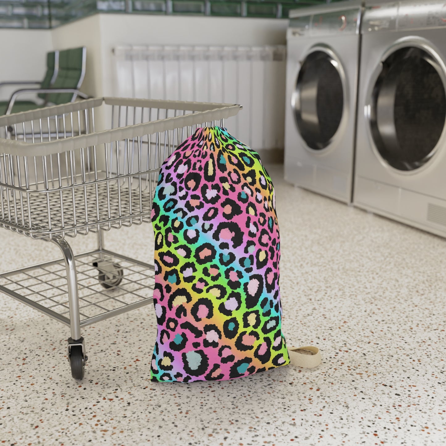 Rainbow Leopard Laundry Bag — Tie-Closure Travel & Dorm Clothes Sack