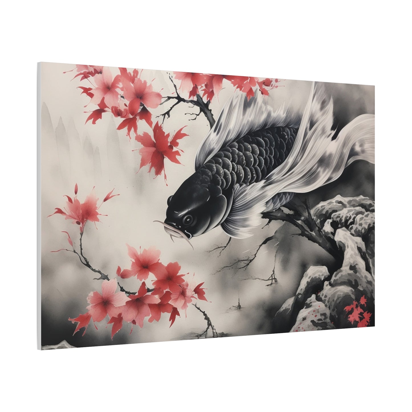Koi Fish Artwork Canvas Wall Art Print - Elegant Decorative Wall Art with Cherry Blossoms