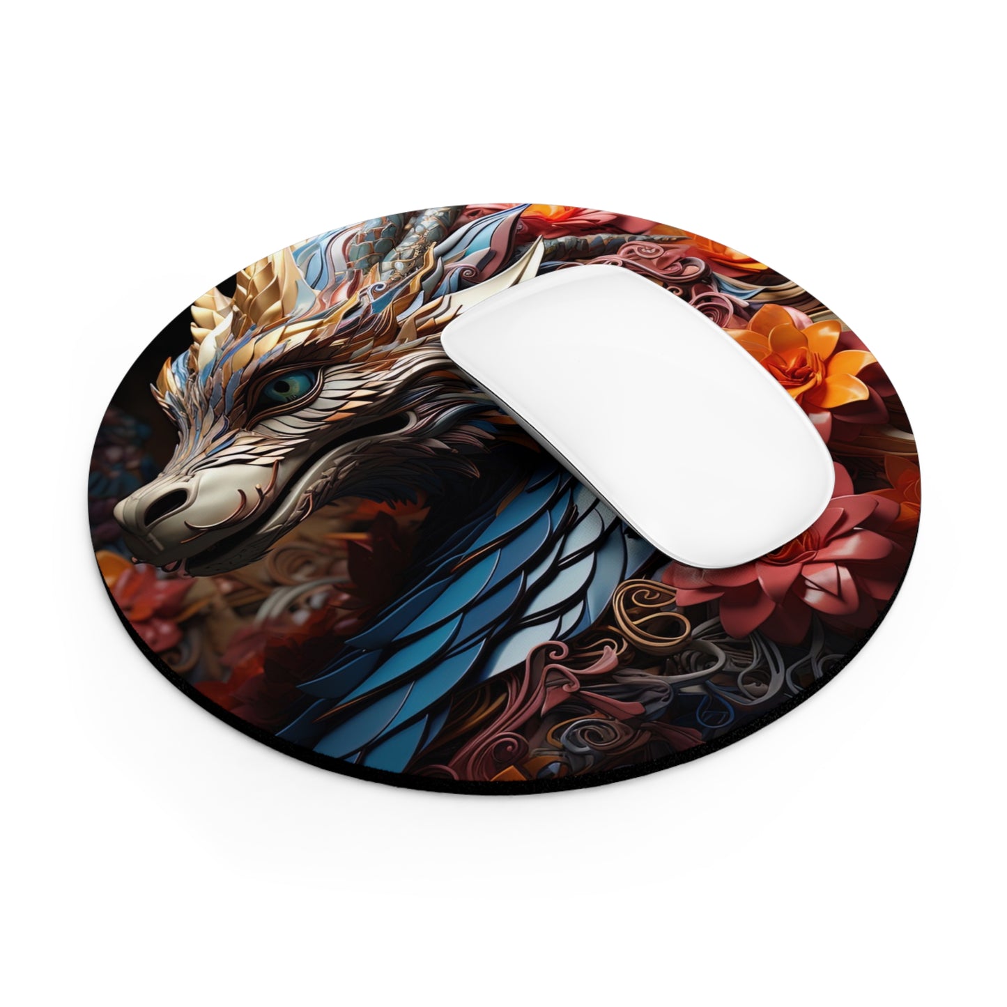 Colorful Dragon Desk Mouse Pad with Floral Design - Artistic & Eye-Catching Desk Accessory