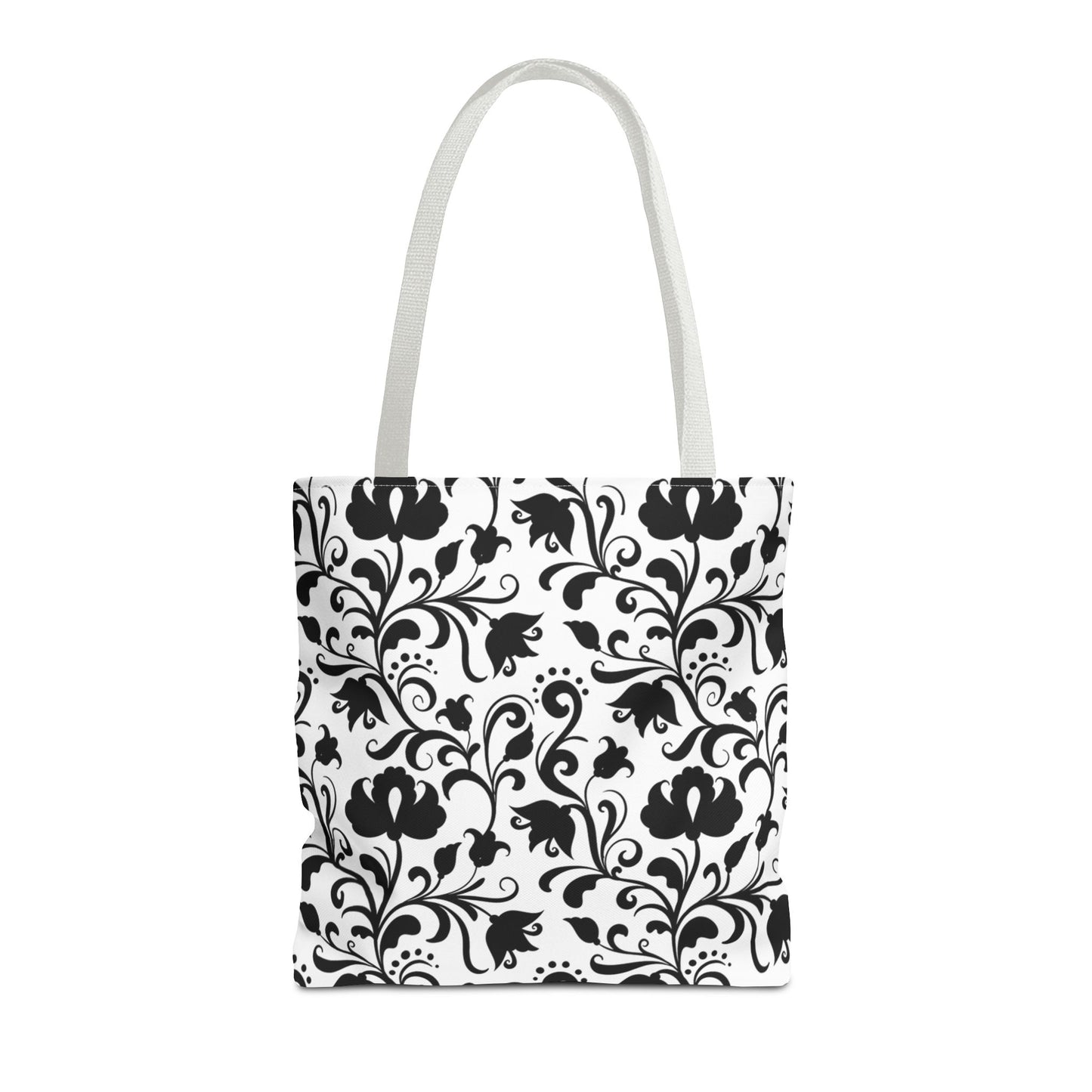 Black and White Floral Tote Bag - Stylish AOP Fashion Everyday Gift