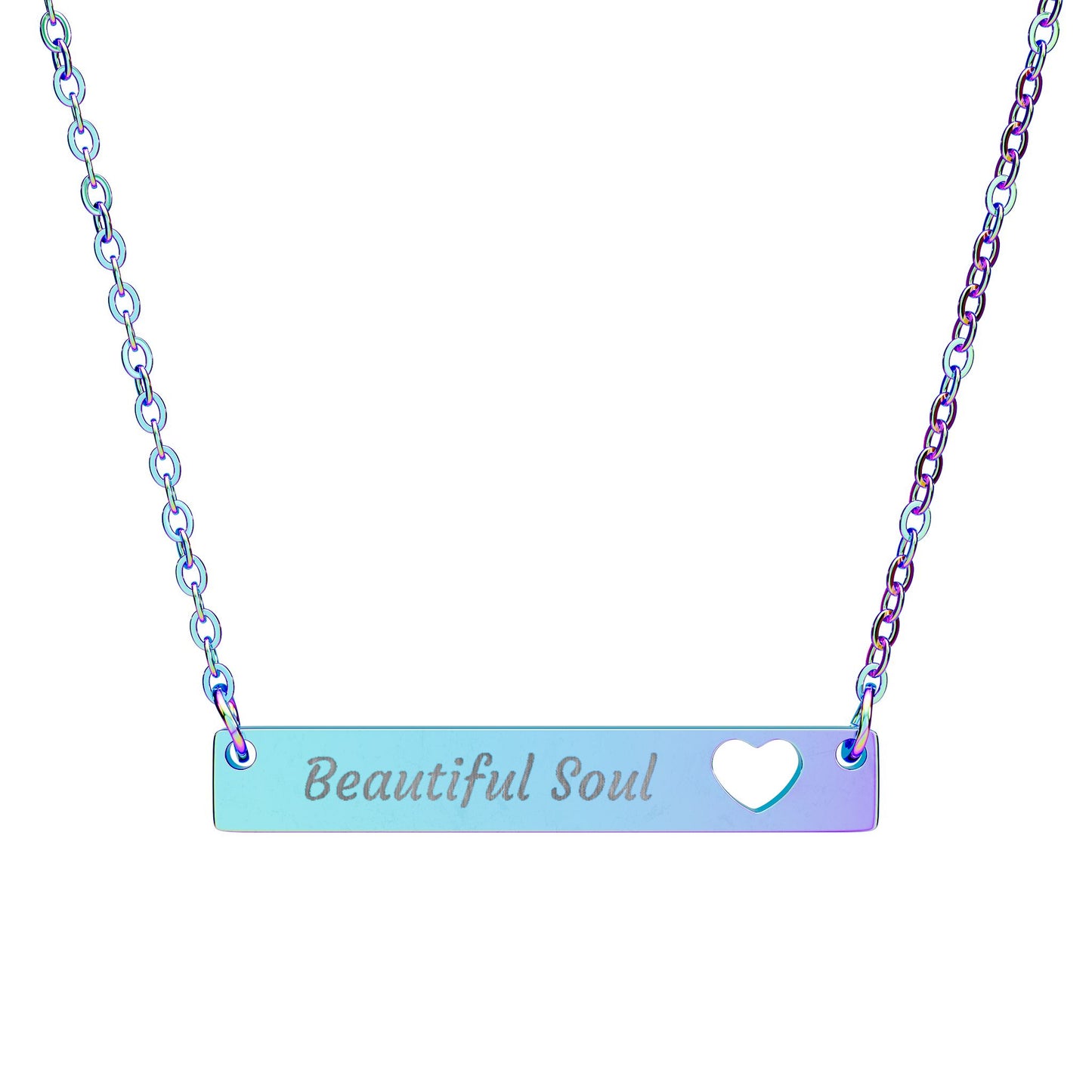 Beautiful Soul Necklace - Heart Cutout Bar Pendant Personalized Jewelry
