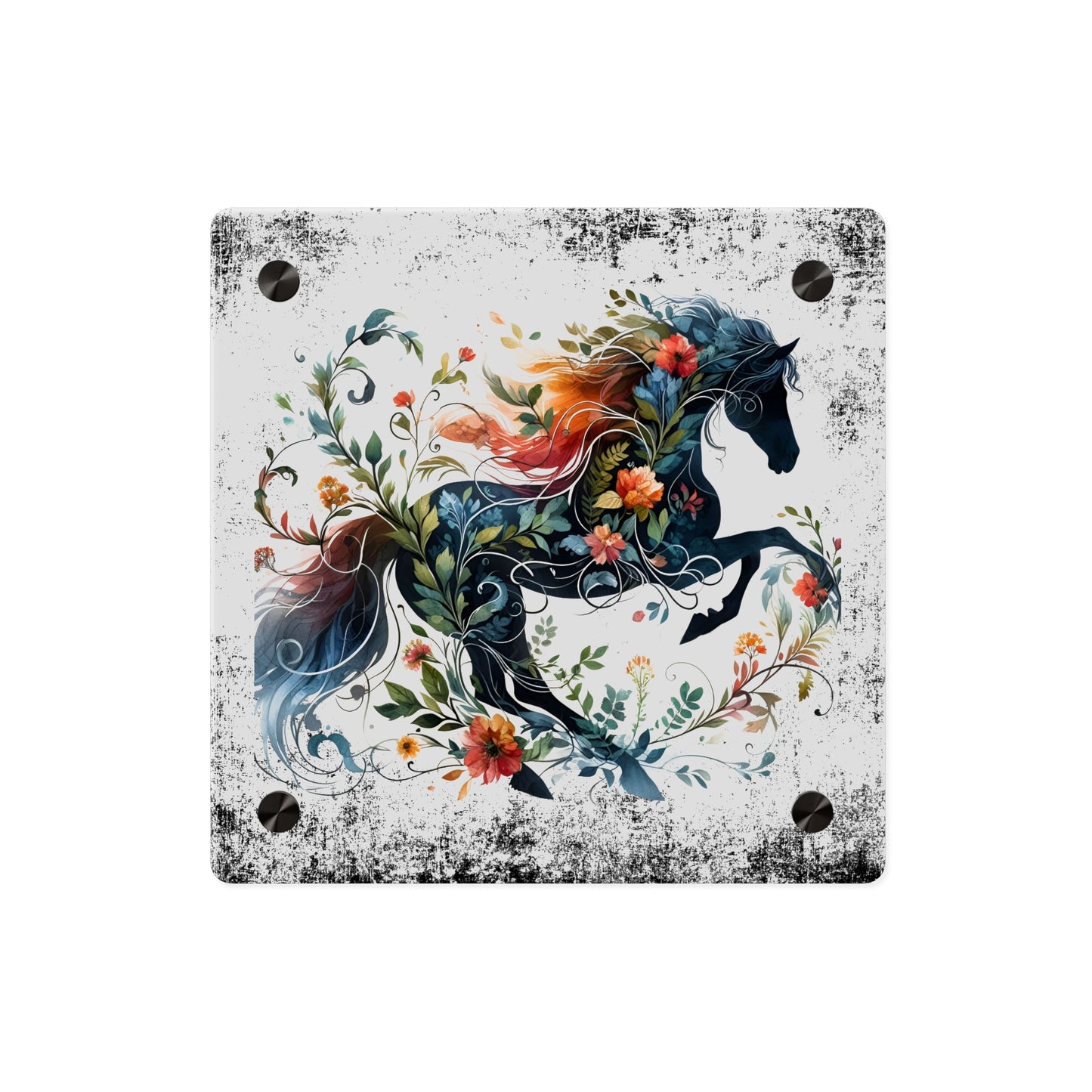 Vibrant Floral Horse Acrylic Wall Art Panel - Home Decor