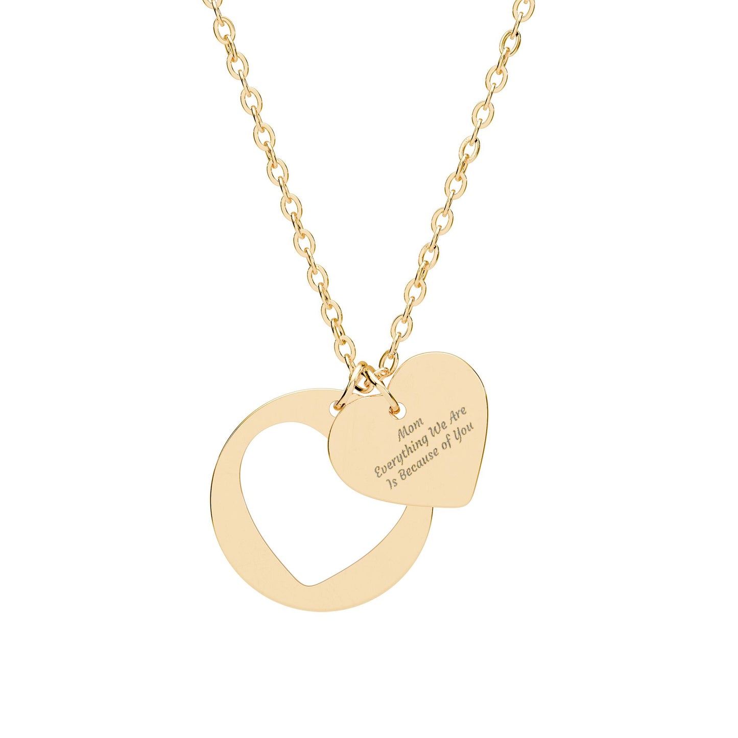 Mom Everything We Are Is Because Of You Necklace - Heart Pendant Silver & Rose Gold