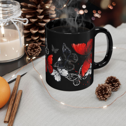 Elegant Butterfly Black Mug - 11oz & 15oz | Perfect Gift for Mothers, Nature Lovers