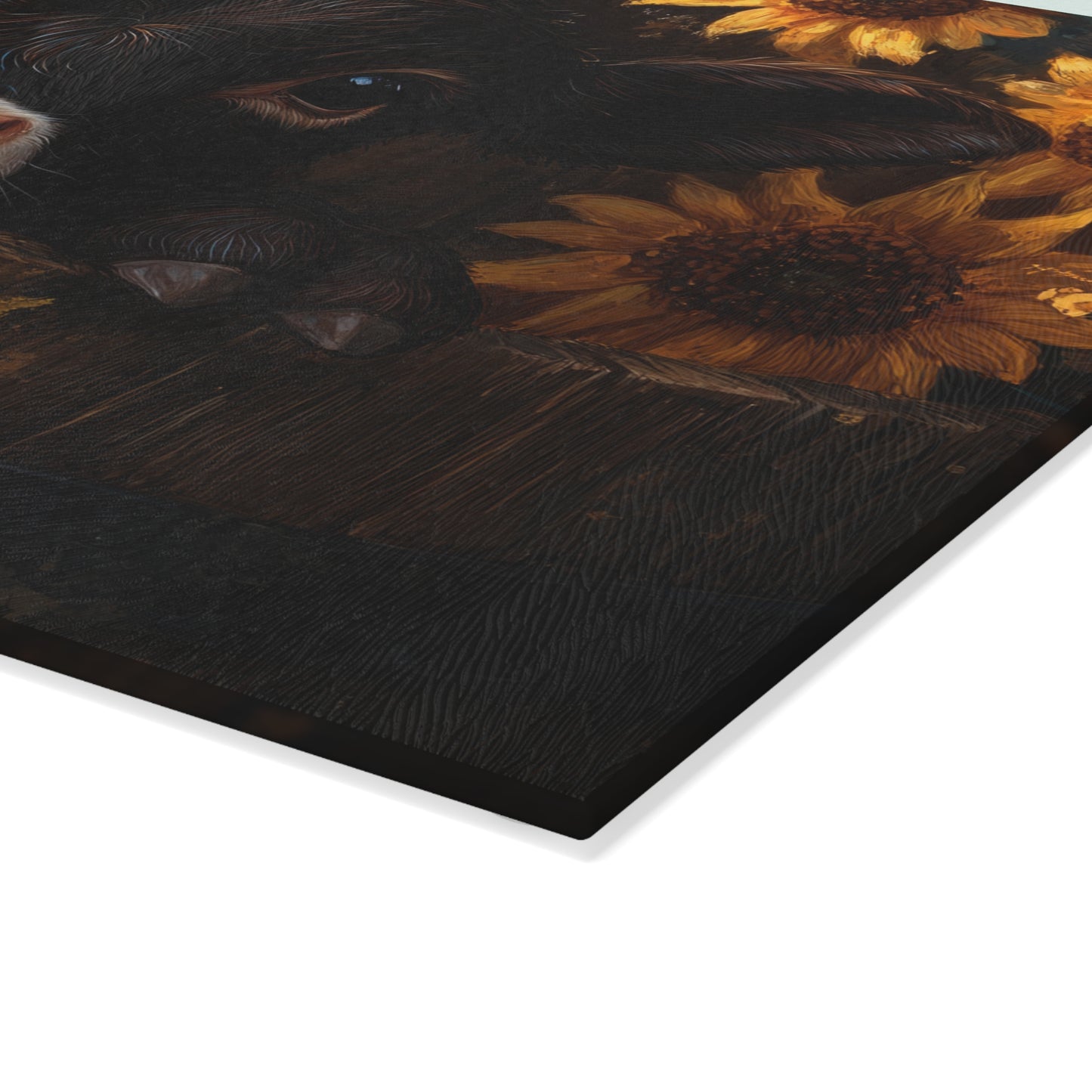 Sunflower Cow Glass Cutting Board - Farmhouse Kitchen Decor