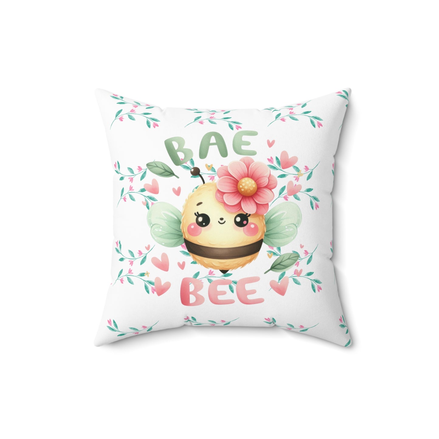 Cute Bee Decorative Pillow, Bae Bee Cushion, Floral Bee Home Decor, Kids Room Accent, Gifts for Bee Lovers, Spring Decoration