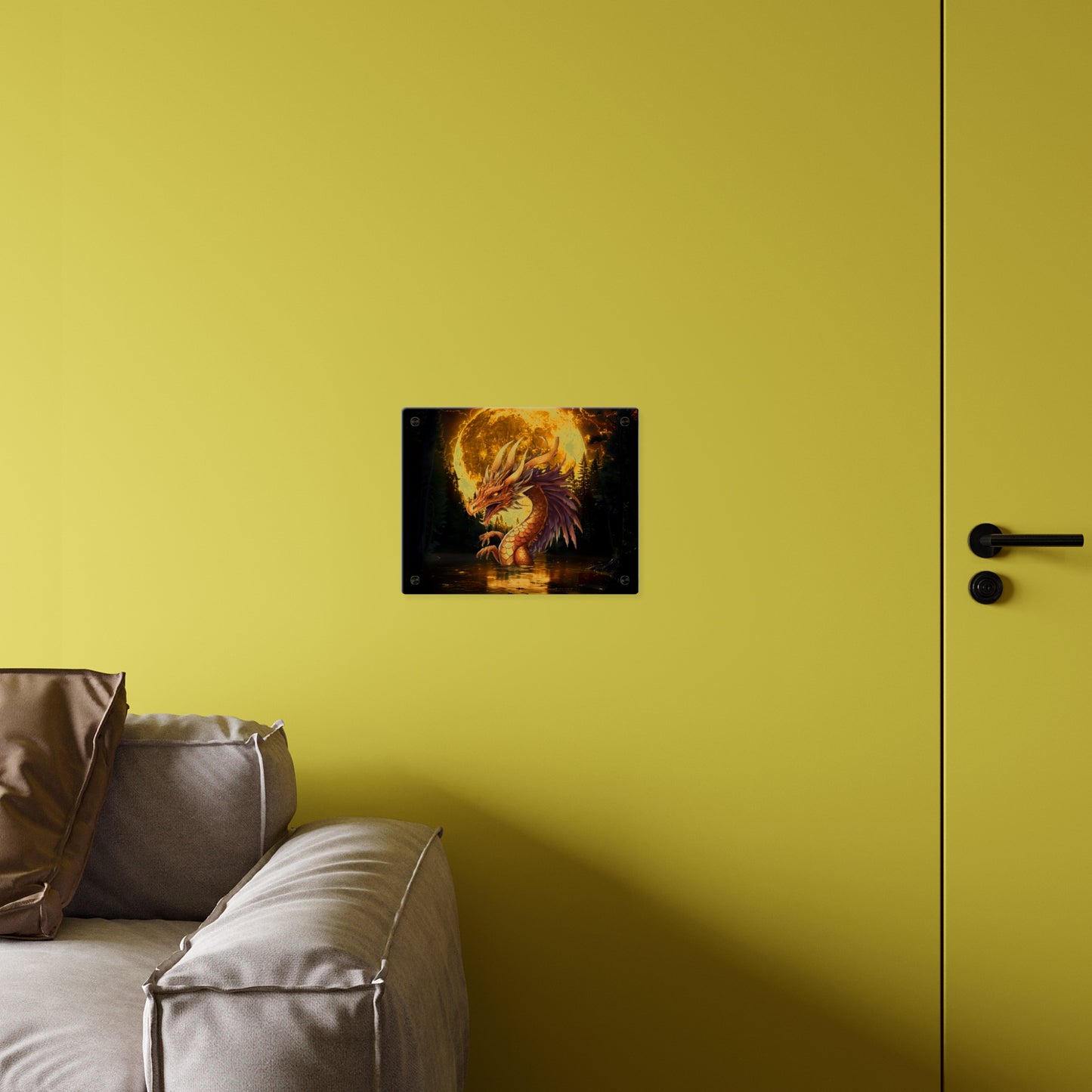 Gothic Theme Acrylic Wall Art Panel, Purple Dragon with Moon Background, Dragon Lovers, For Anyone, Accent for Any Room