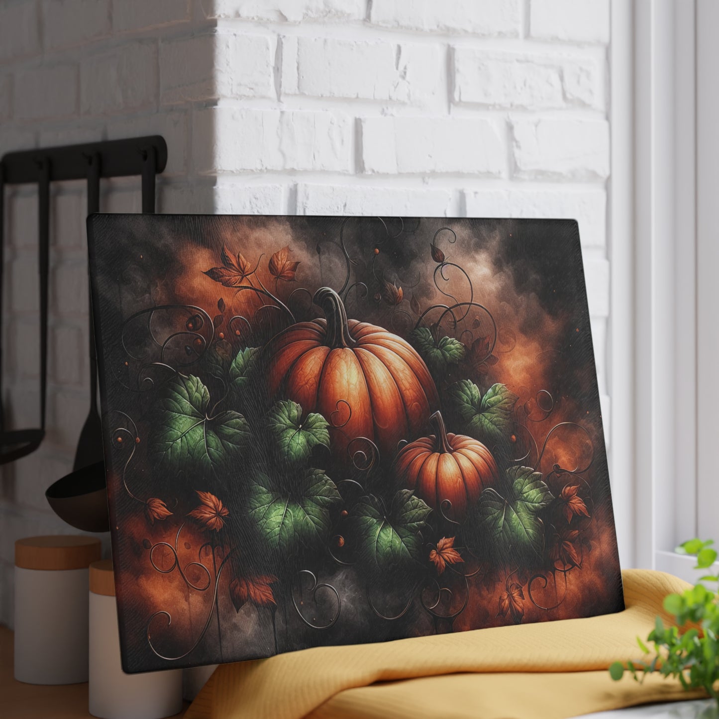 Autumn Pumpkins Glass Cutting Board