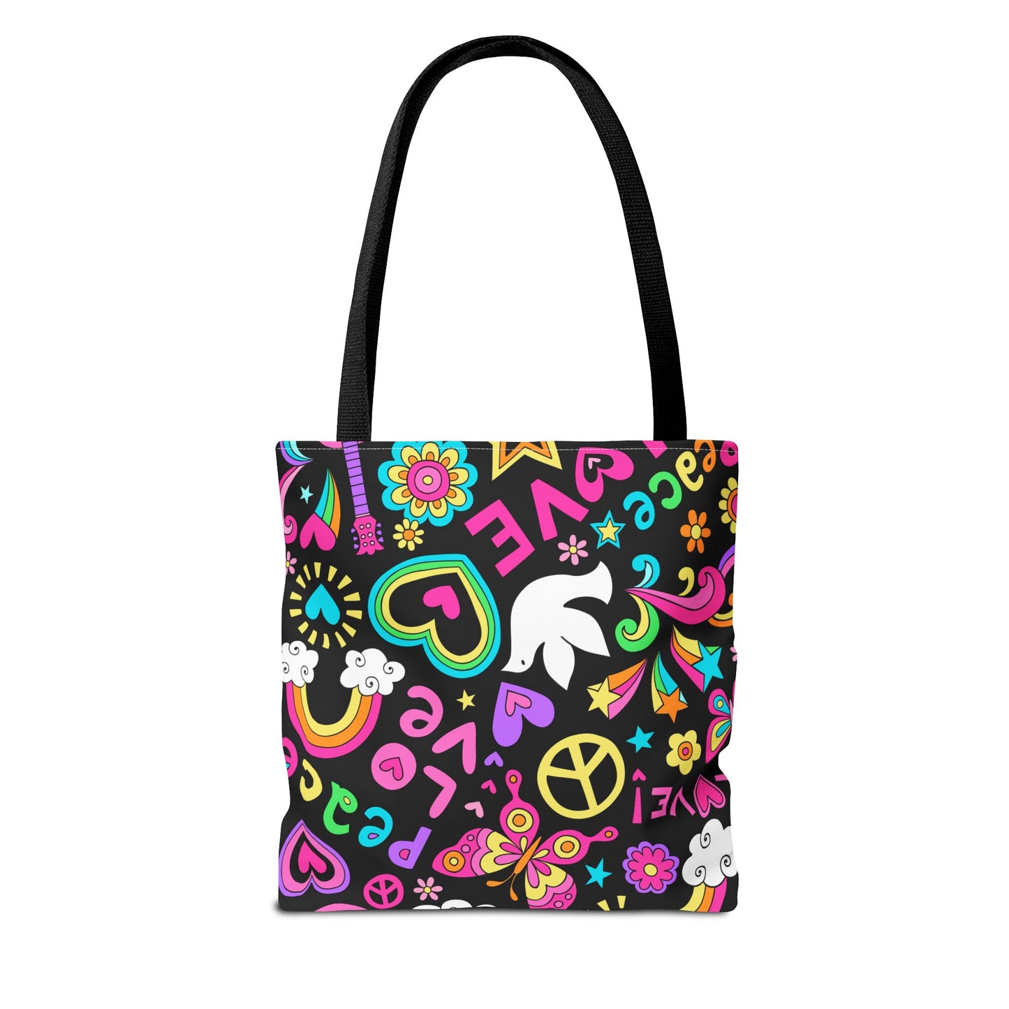 Fashionable Tote Bag (AOP), Stylish, Peace Lovers, Hippie Theme, Great Gift Idea for Birthdays, Holidays or Any Occasion for Anyone