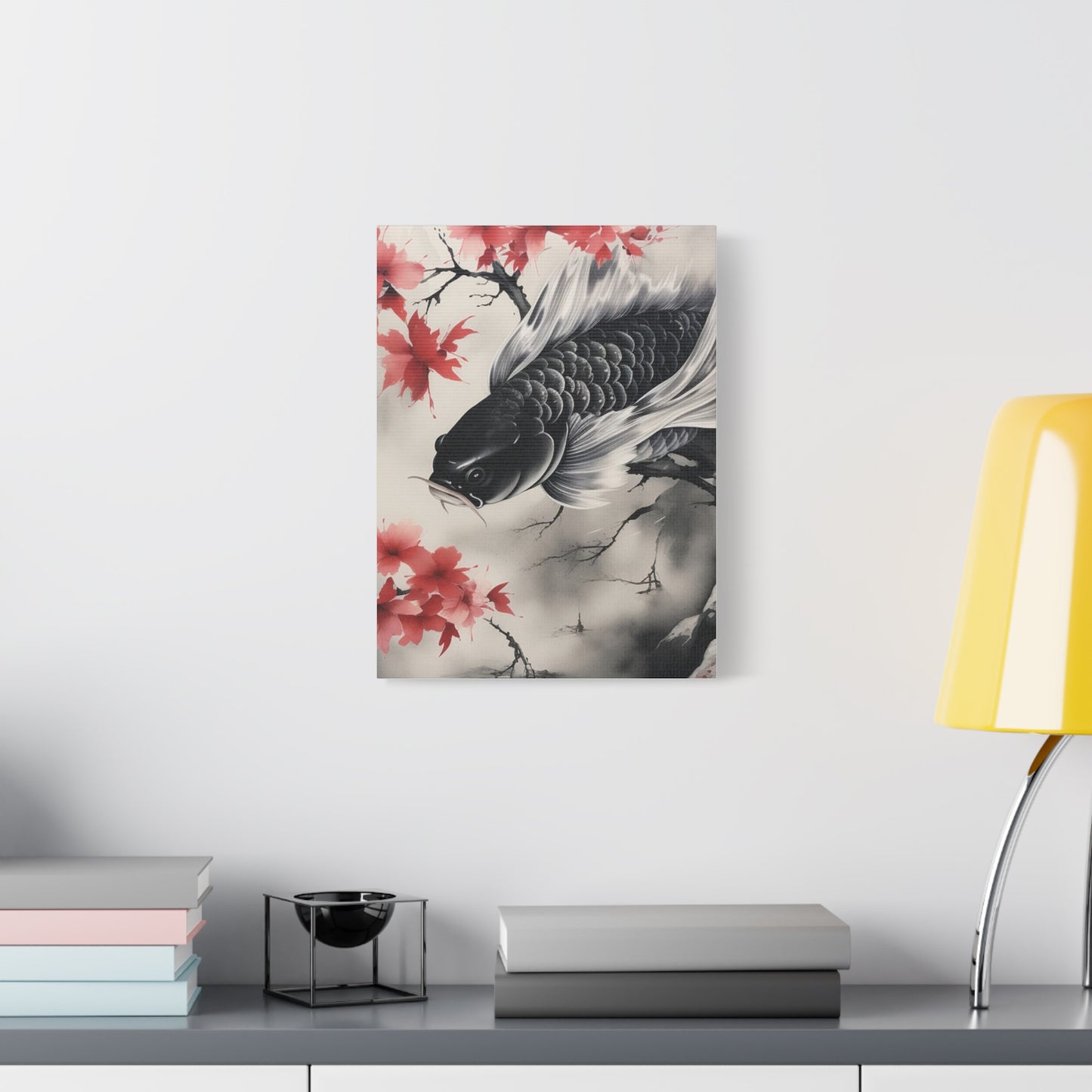 Koi Fish Artwork Canvas Wall Art Print - Elegant Decorative Wall Art with Cherry Blossoms