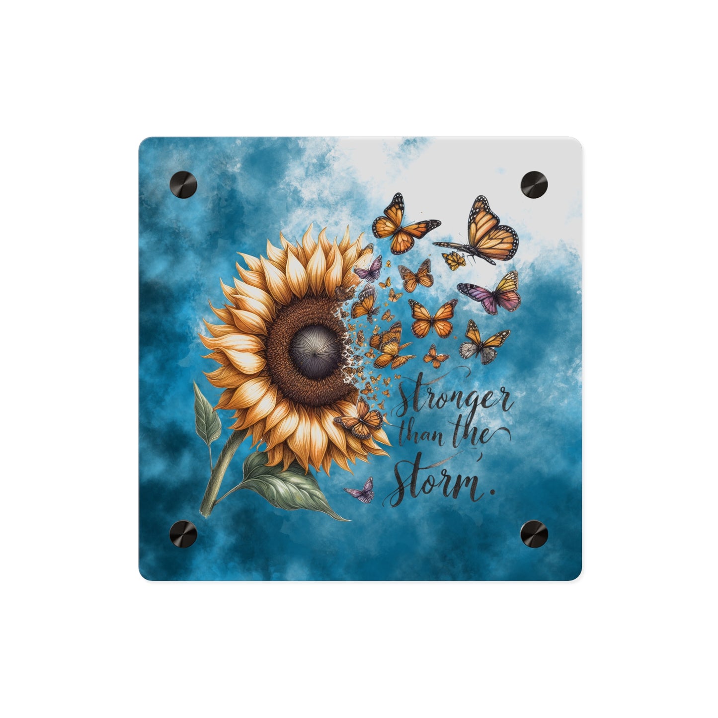 Inspirational Sunflower Acrylic Wall Art Panel - "Stronger Than The Storm"