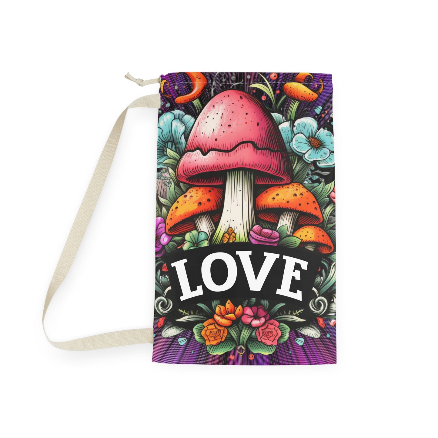 Mushroom 'LOVE' Laundry Bag - Floral Boho Wash Tote