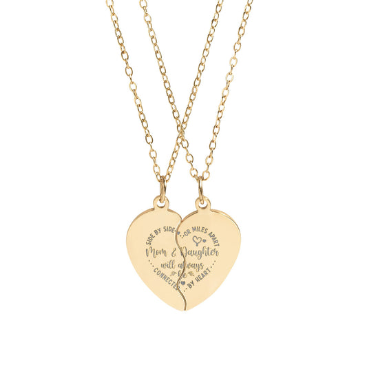 Mom & Daughter Heart Split Pendant Necklace Set | Engravable | 18K Gold & Stainless Steel