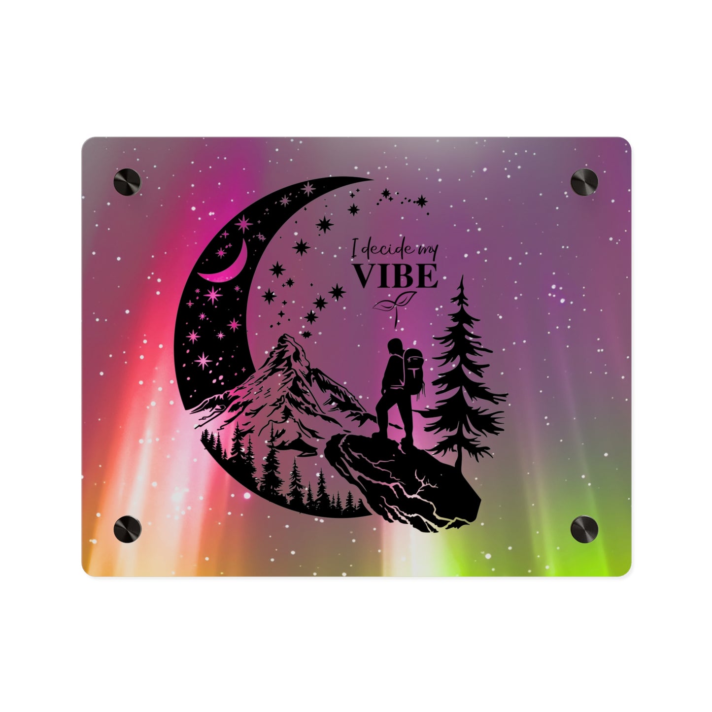 Acrylic Wall Art Panel - Inspirational Quote 'I Decide My Vibe' Hiking Scene