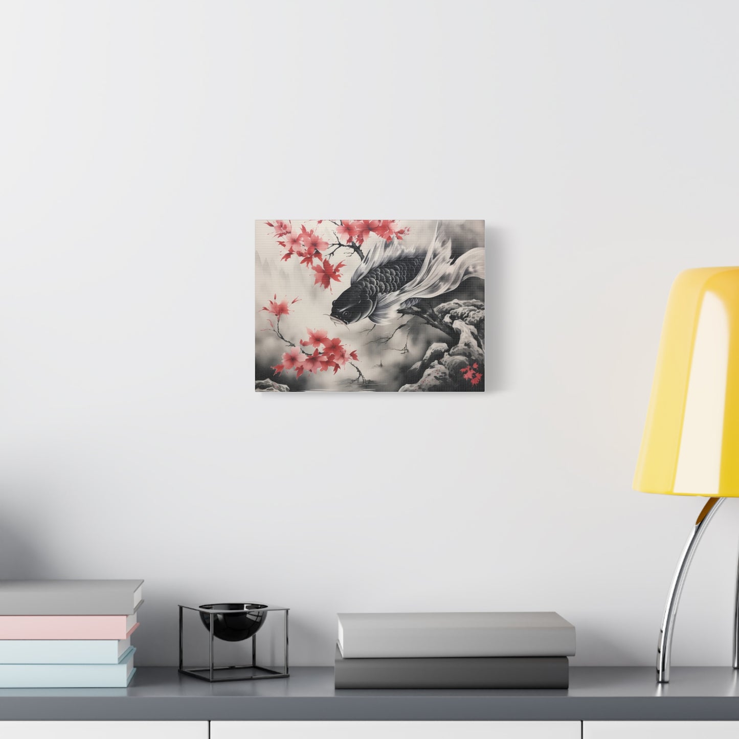 Koi Fish Artwork Canvas Wall Art Print - Elegant Decorative Wall Art with Cherry Blossoms