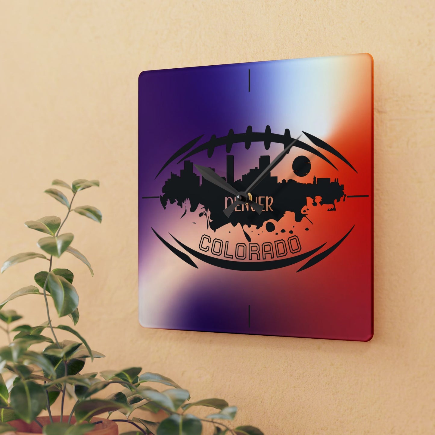 Acrylic Wall Clock — Denver Colorado Football Skyline Design