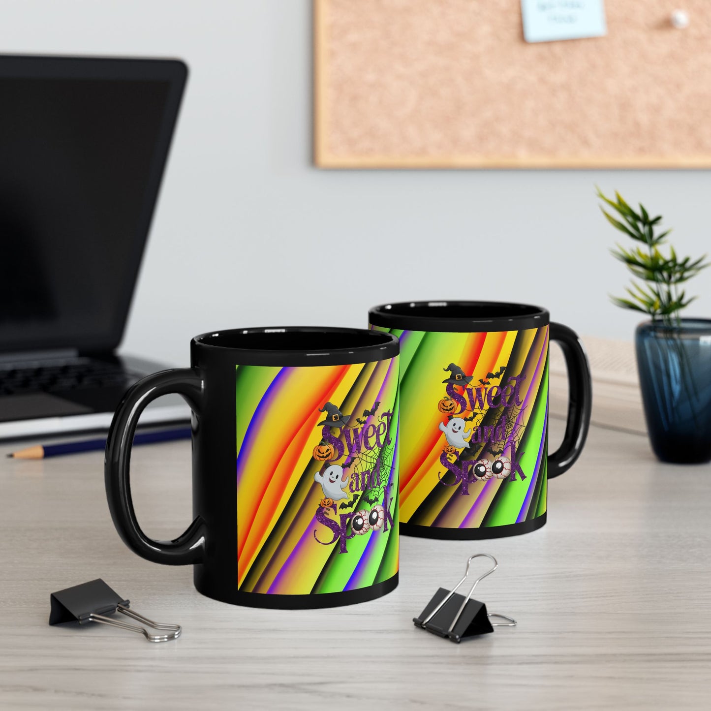 Halloween Theme Black Mug (11oz, 15oz), Cute Halloween Expression, Halloween lovers, Coffee, Tea, Hot Chocolate Lovers, Great Gift Idea for Anyone