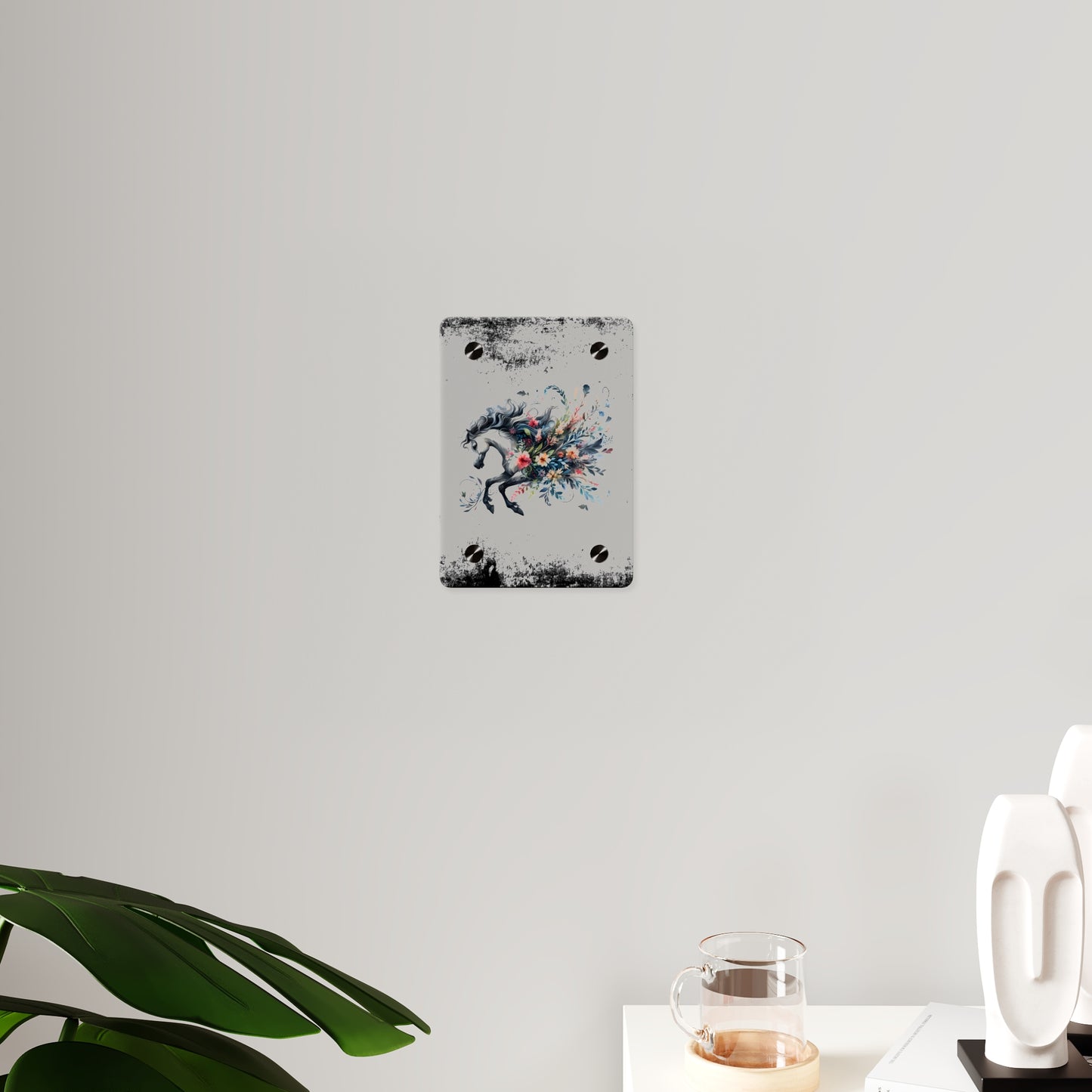 Floral Horse Acrylic Wall Art Panel - Modern Home Decor