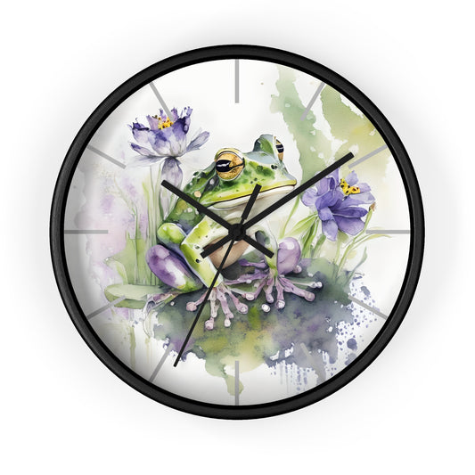 Watercolor Frog Wall Clock - Whimsical Home Office Decor Gift