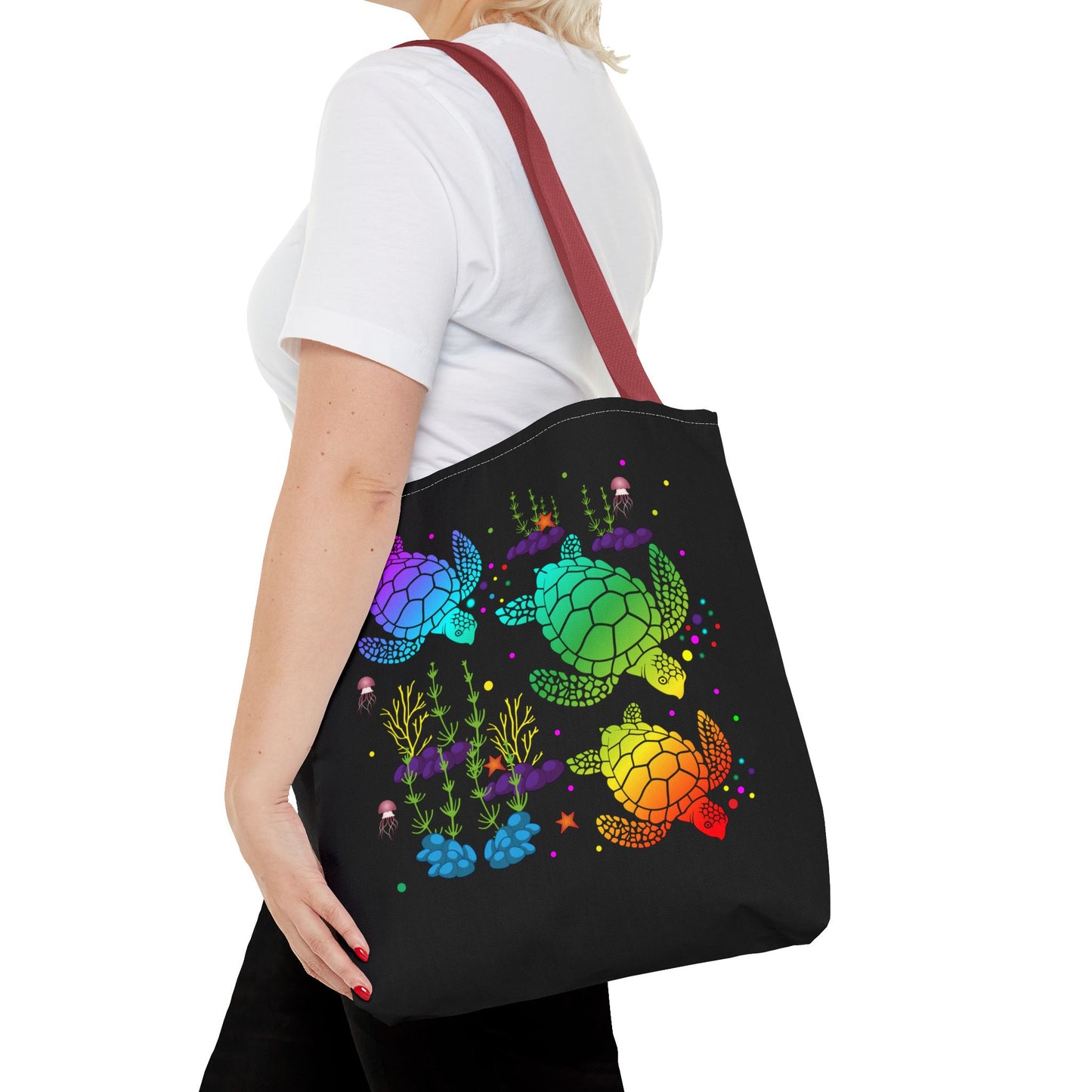 Rainbow Turtle Tote Bag - Eco-Friendly Reusable Shopper, Beach Bag, Gift for Ocean Lovers, Summer Fun, Art Tote