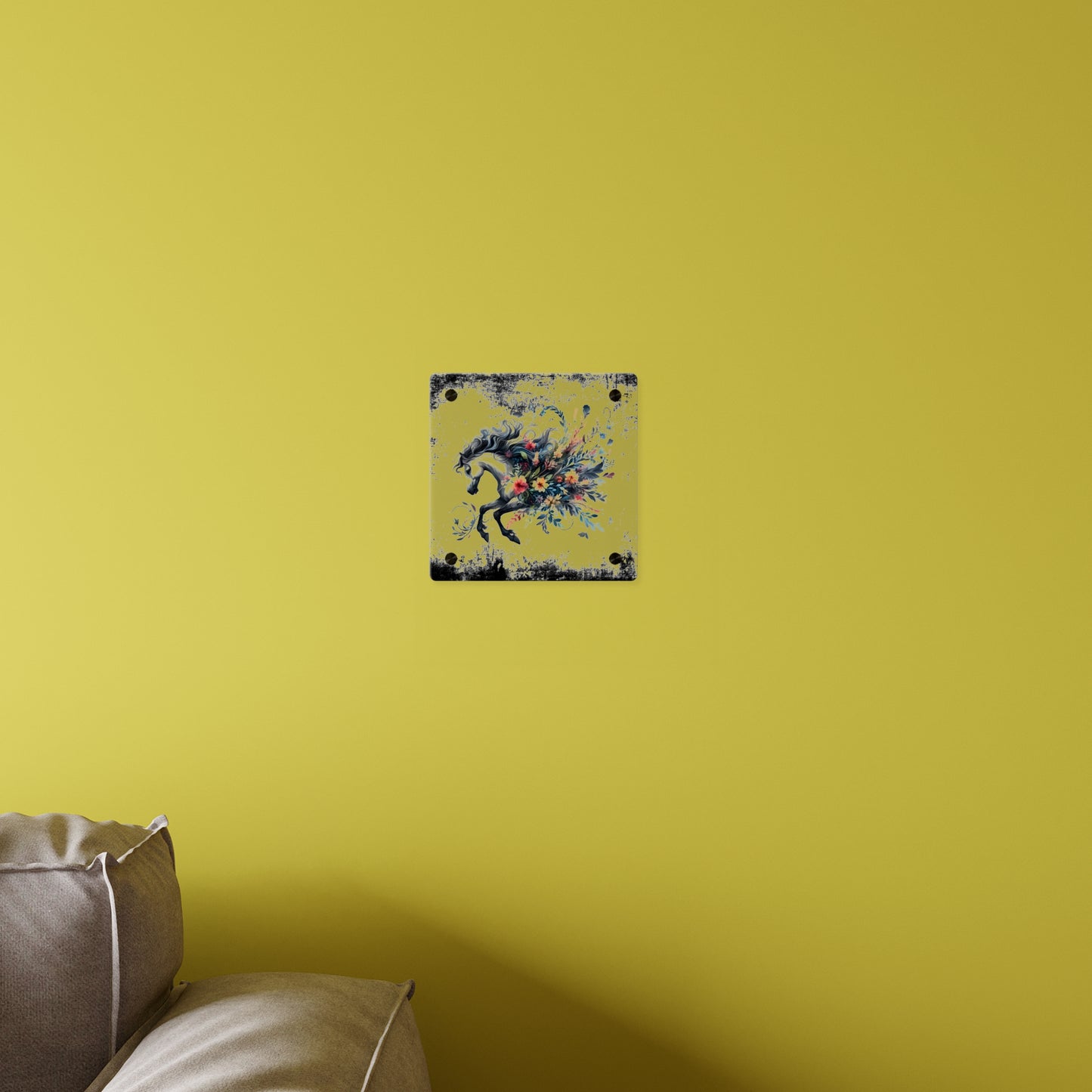 Floral Horse Acrylic Wall Art Panel - Modern Home Decor