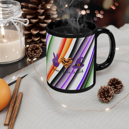 Halloween Theme Black Mug (11oz, 15oz), Peace Loving Halloween Lovers, Coffee, Tea, Hot Chocolate Lovers, Gift Idea for Any Occasion for Anyone