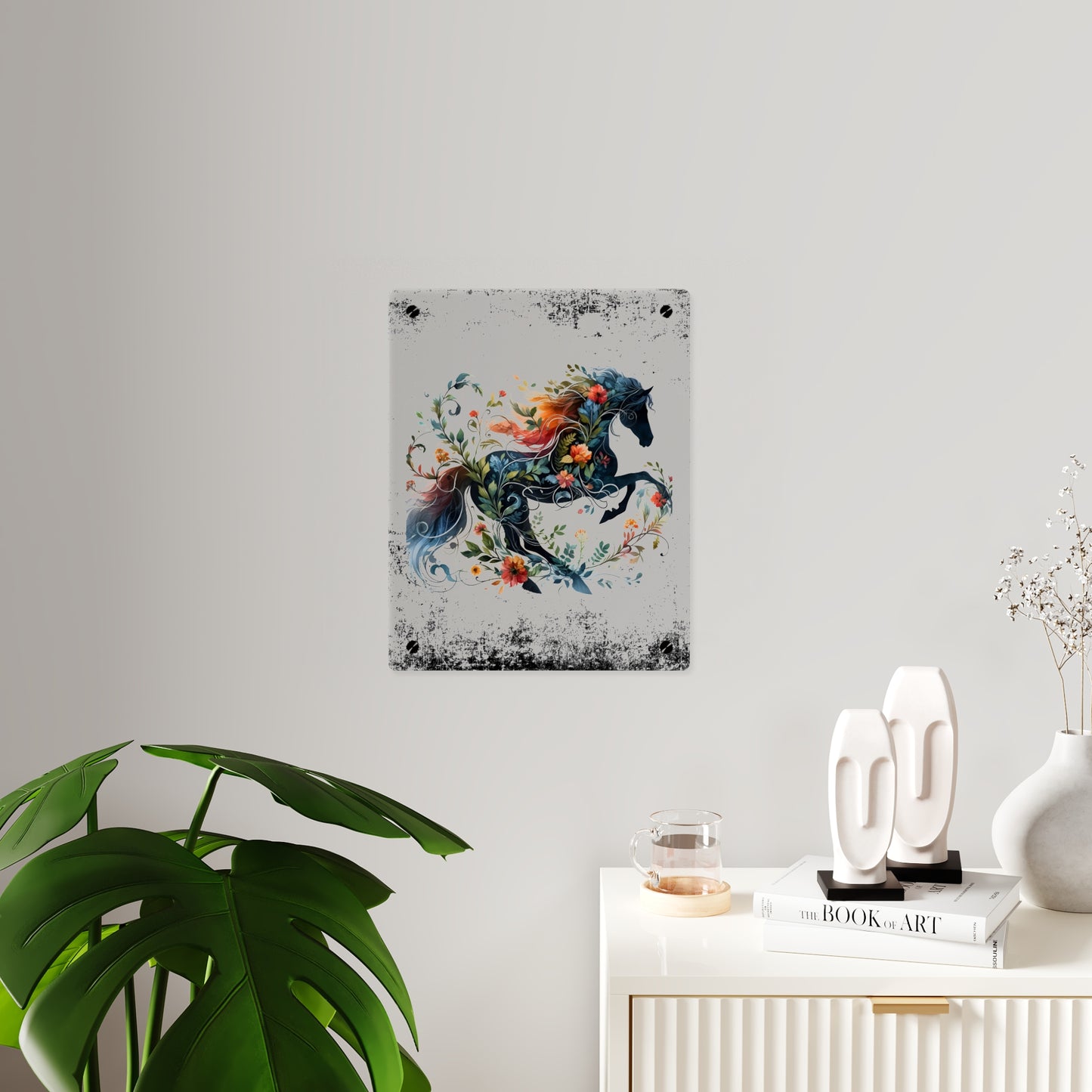 Vibrant Floral Horse Acrylic Wall Art Panel - Home Decor