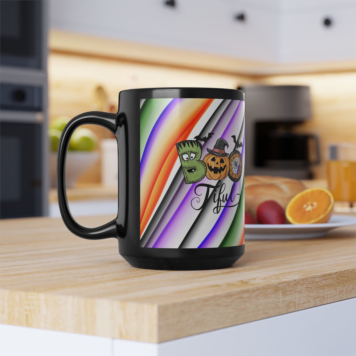 Halloween Theme Black Mug (11oz, 15oz), Cute Halloween Expression, Halloween Lovers, Coffee, Tea, Hot Chocolate Lovers, Great Gift Idea for Anyone