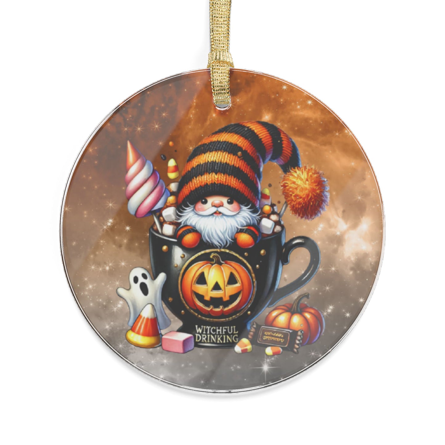 Halloween Acrylic Ornaments - Whimsical Gnome Mug Design - Holiday Ornaments