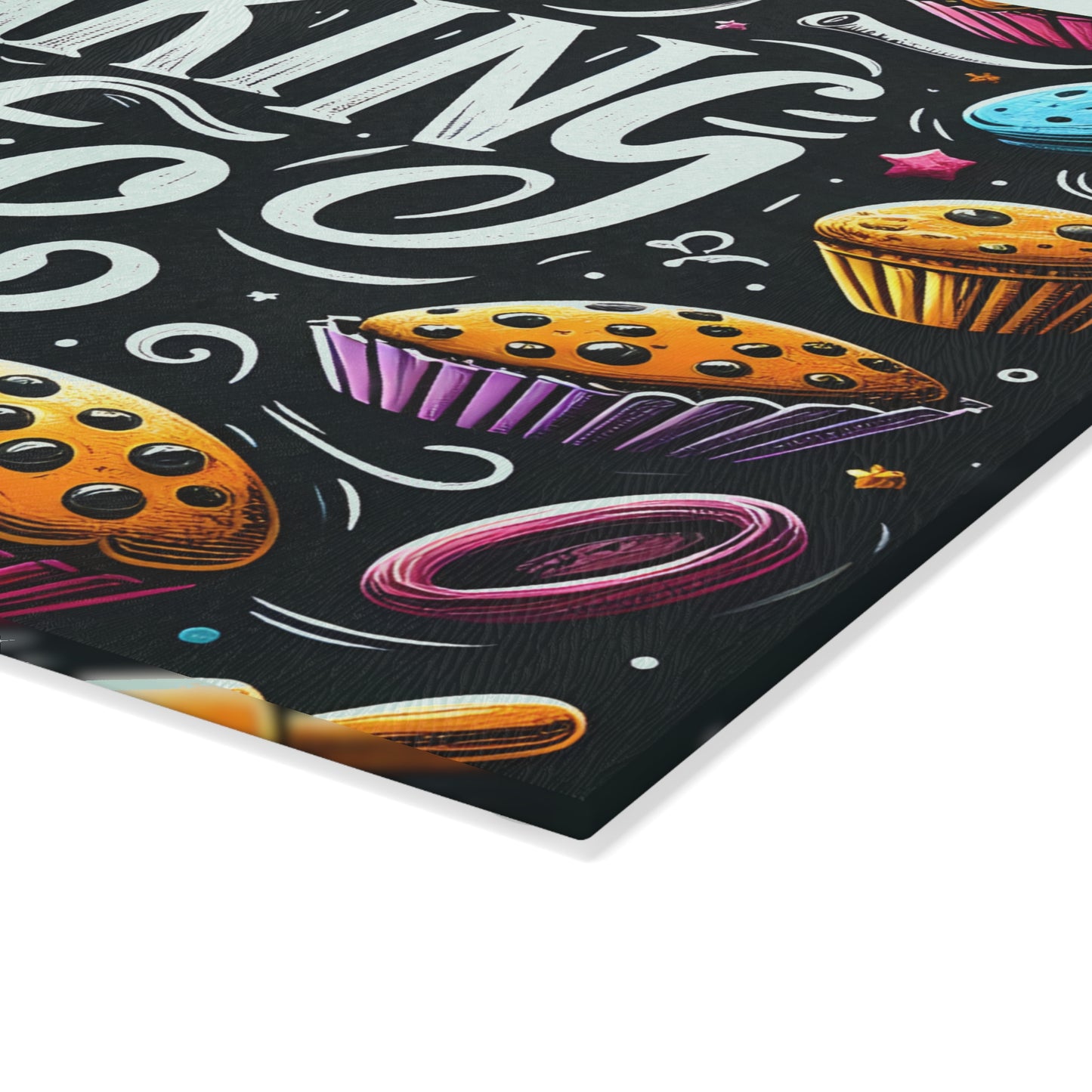 Baking Life Glass Cutting Board - Colorful Culinary Art for Baking Enthusiasts