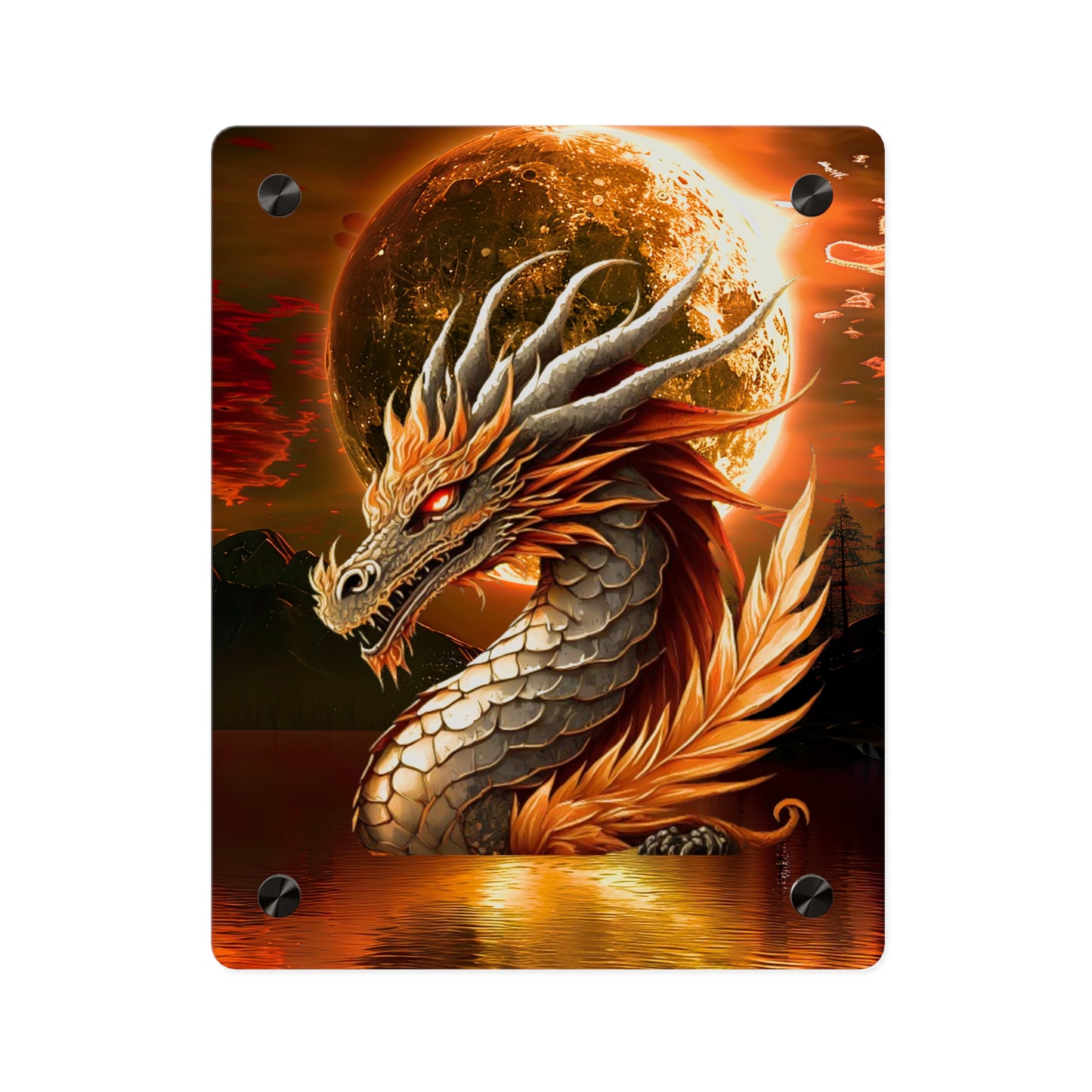 Gothic Theme Acrylic Wall Art Panels, Beautiful Dragon with Moon Background Decor, Accent for Any Room, Dragon Lovers, for Anyone