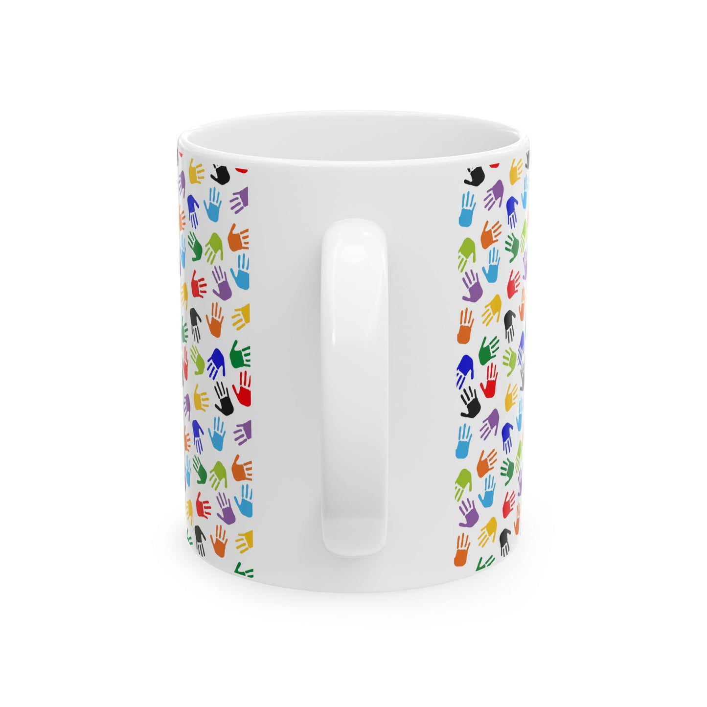 Education Theme Ceramic Mug, (11oz, 15oz), Cute Teacher Nutrition Fact Expression with Hand Prints, Gift Idea for Educators, Coffee, Tea, Hot Chocolate Lovers