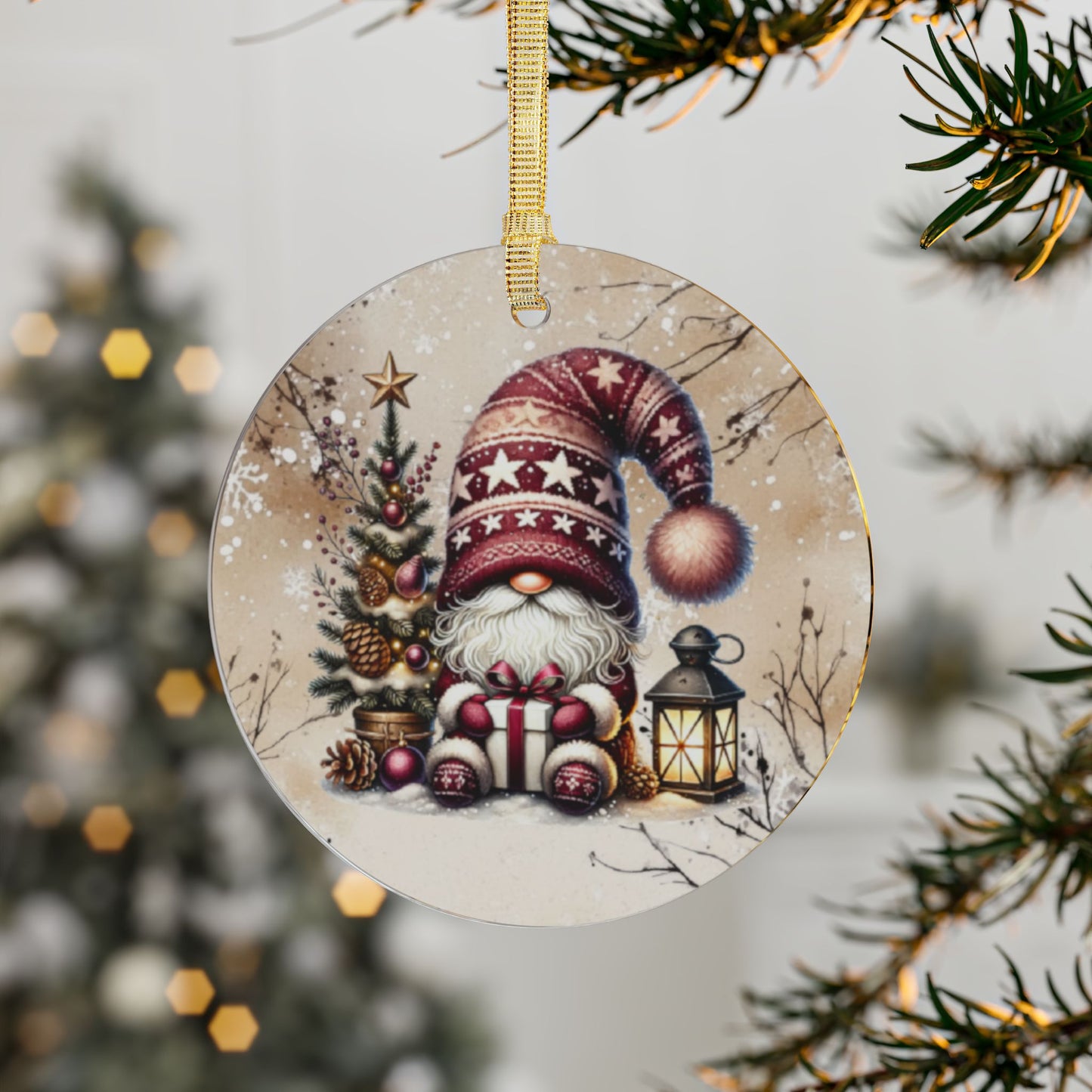 Festive Holiday Gnome Acrylic Ornaments - Christmas Decor