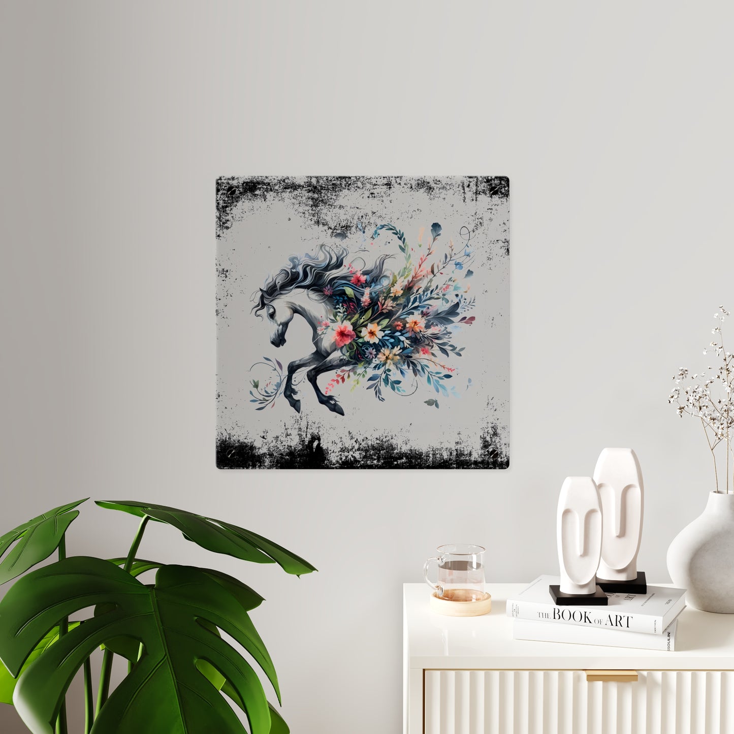 Floral Horse Acrylic Wall Art Panel - Modern Home Decor