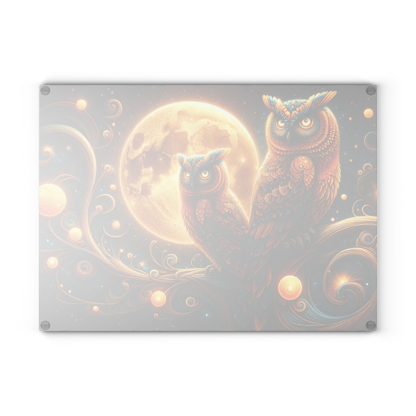 Owl Moonlit Glass Cutting Board - Artistic Kitchen Decor