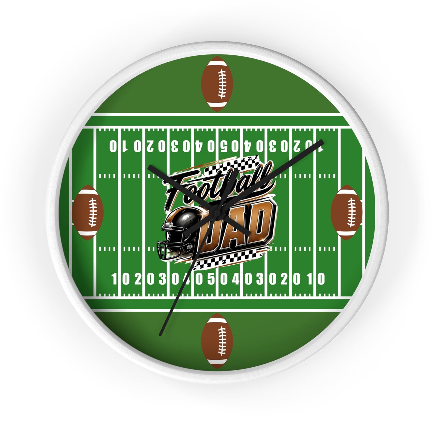 Football Dad Wall Clock — Gridiron Field Design with Helmet & Footballs