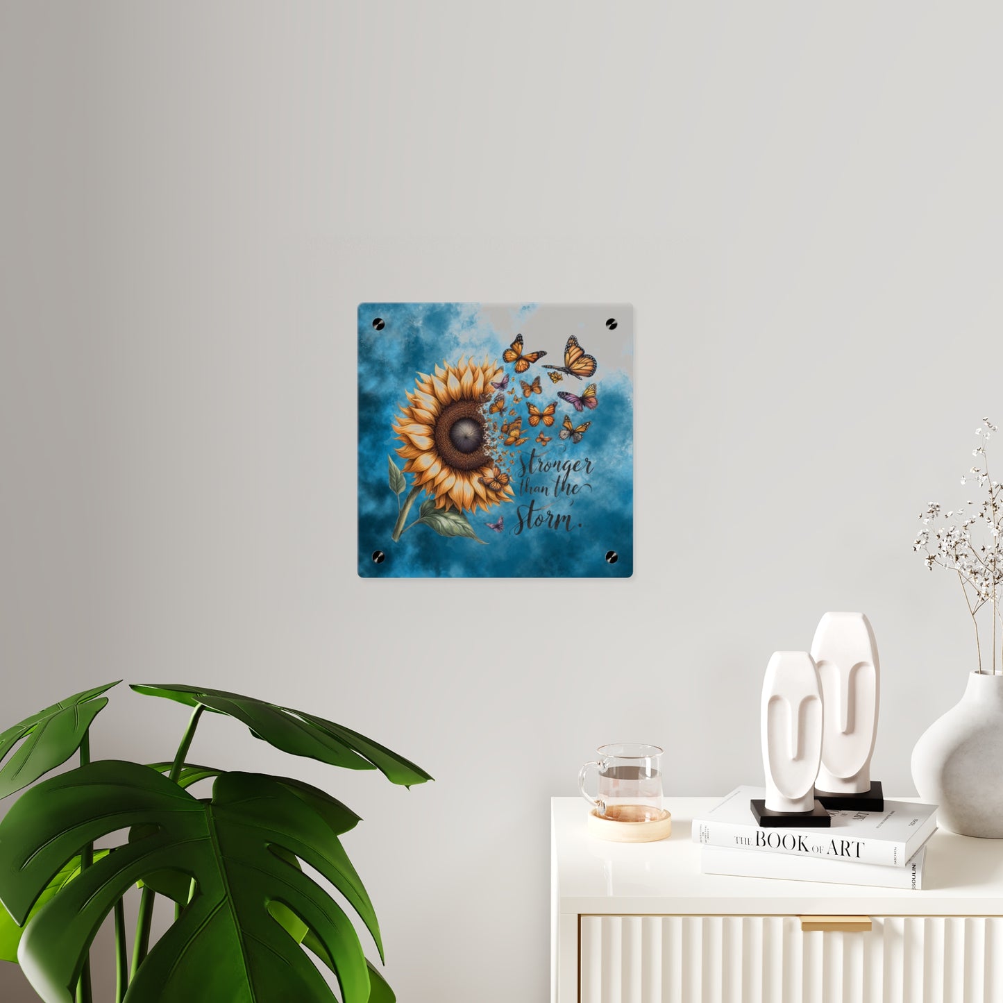 Inspirational Sunflower Acrylic Wall Art Panel - "Stronger Than The Storm"