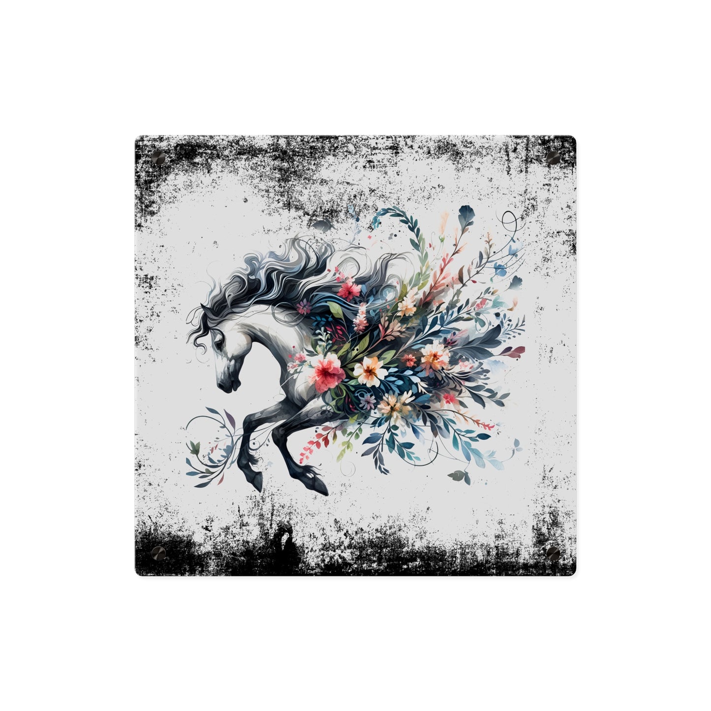 Floral Horse Acrylic Wall Art Panel - Modern Home Decor