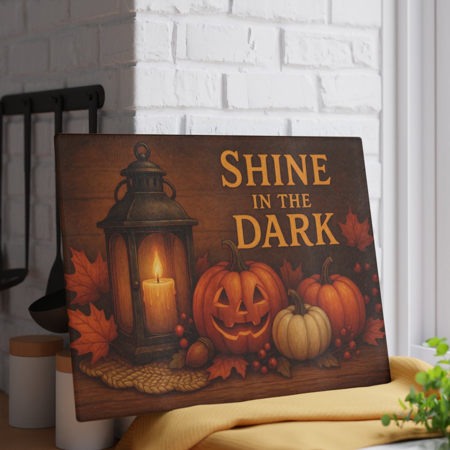 Harvest Lantern Glass Cutting Board - Shine in the Dark Design