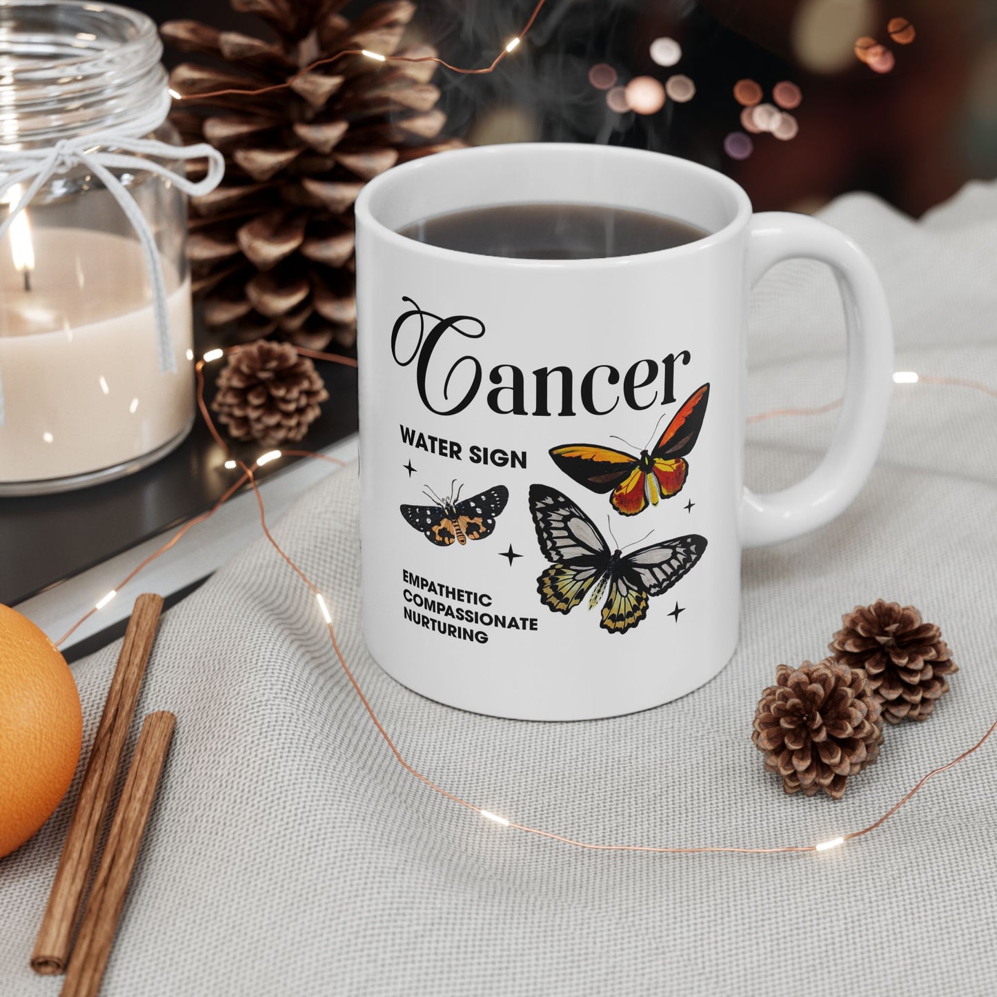 Cancer Zodiac Ceramic Mug – Empowering Design for Zodiac Lovers