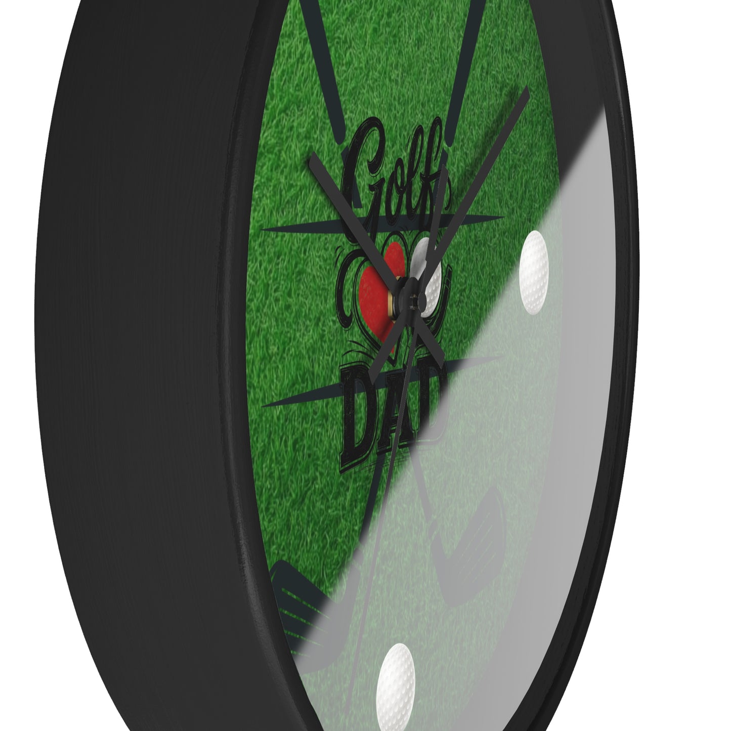 Golf Dad Wall Clock - Green Turf with Golf Ball & Clubs Father's Day Clock