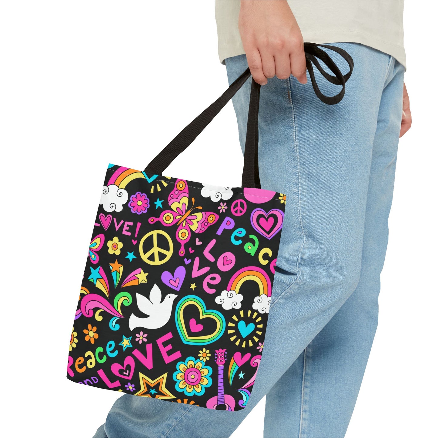 Fashionable Tote Bag (AOP), Stylish, Peace Lovers, Hippie Theme, Great Gift Idea for Birthdays, Holidays or Any Occasion for Anyone