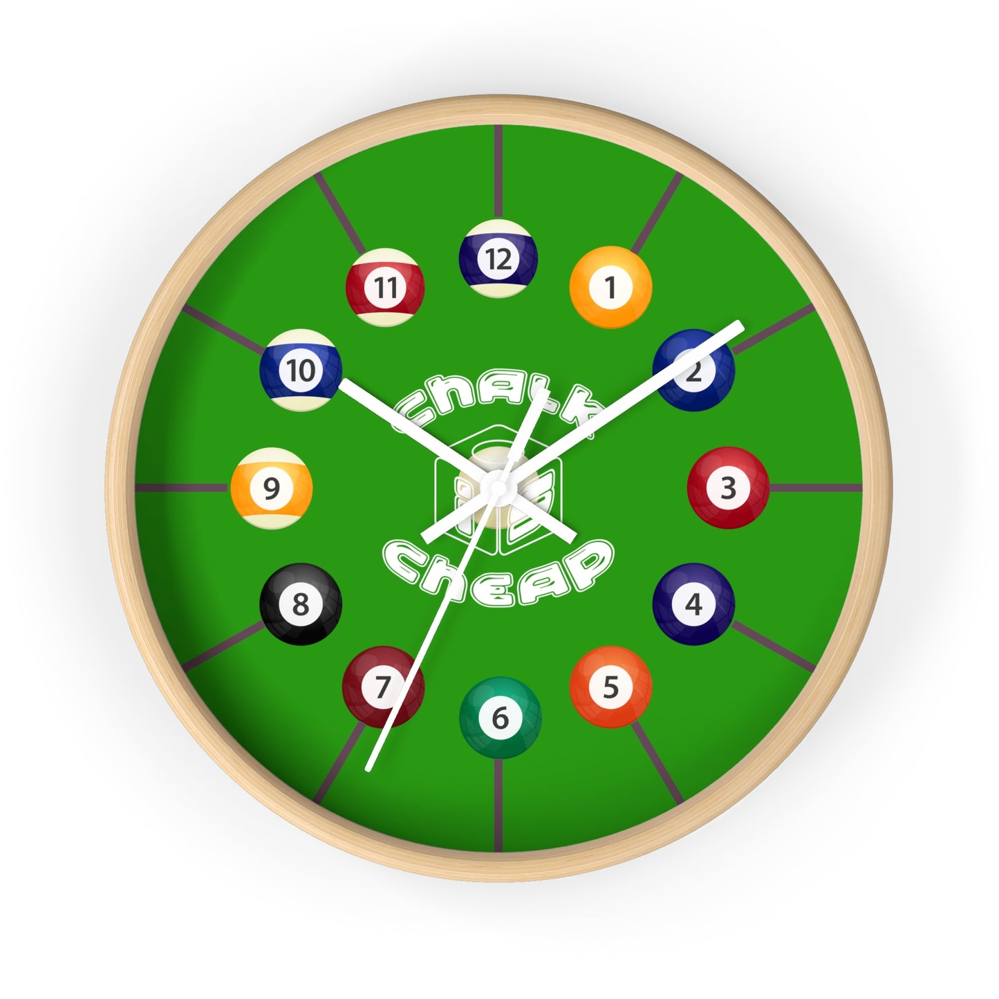 Pool Table Wall Clock — Billiard Balls Design, 'Finally Cheap' Novelty Game Room Clock
