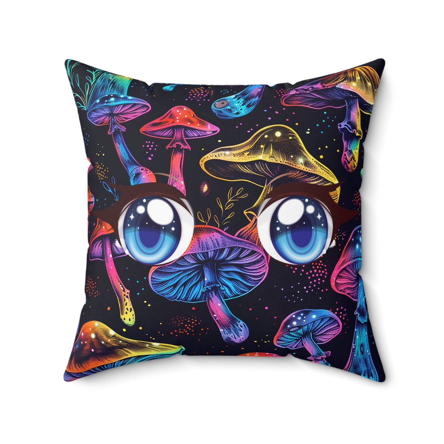 Decorative Spun Polyester Square Pillow, Stylish Mushroom Pattern with Eyes Decor for Home or Office, Gift Idea for Any Occasion for Anyone