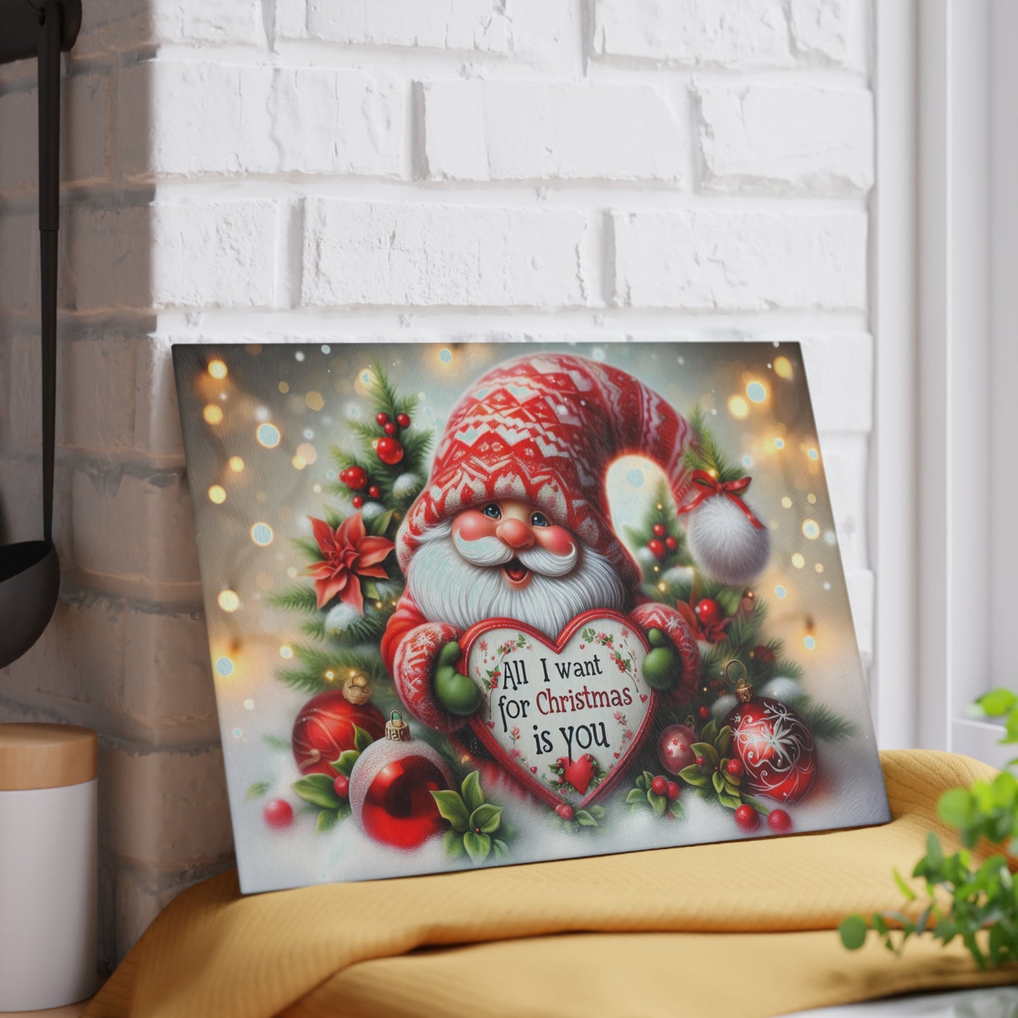 Festive Christmas Glass Cutting Board - Holiday Kitchen Decor with Santa Design