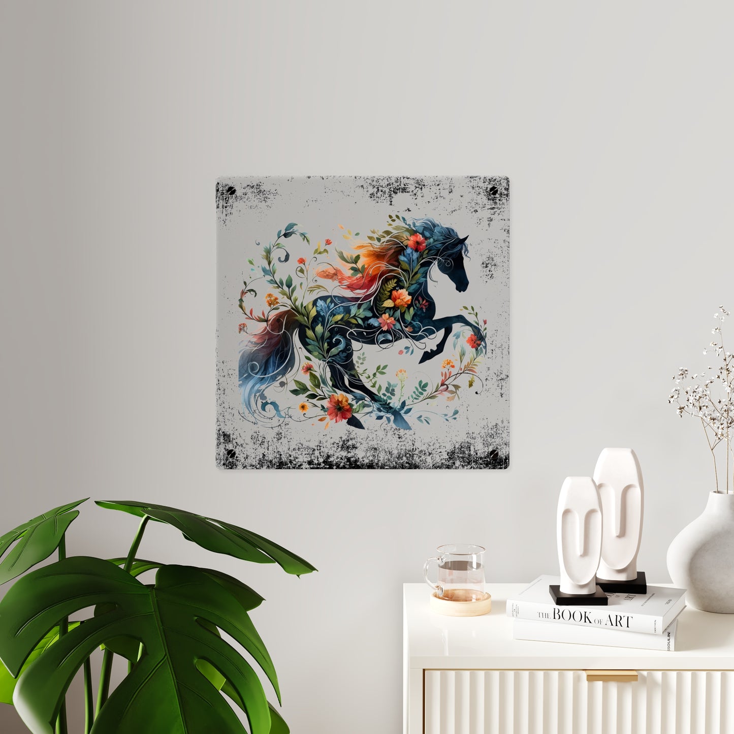 Vibrant Floral Horse Acrylic Wall Art Panel - Home Decor