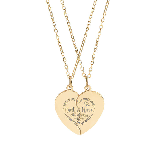 Aunt & Niece Heart Split Pendant Necklace Set | Engravable | 18K Gold & Stainless Steel