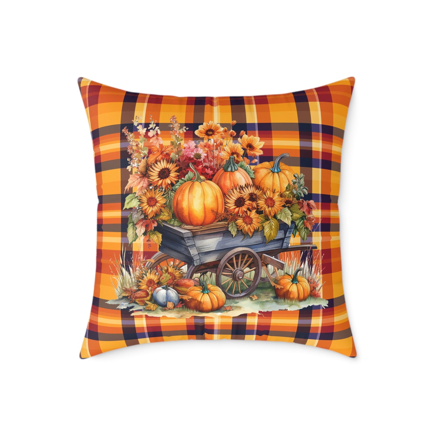 Fall Theme Square Poly Canvas Pillow, Beautiful Two-Sided Fall Theme and Fall Quote Decor for Home or Office, Stylish Accent for Any Room