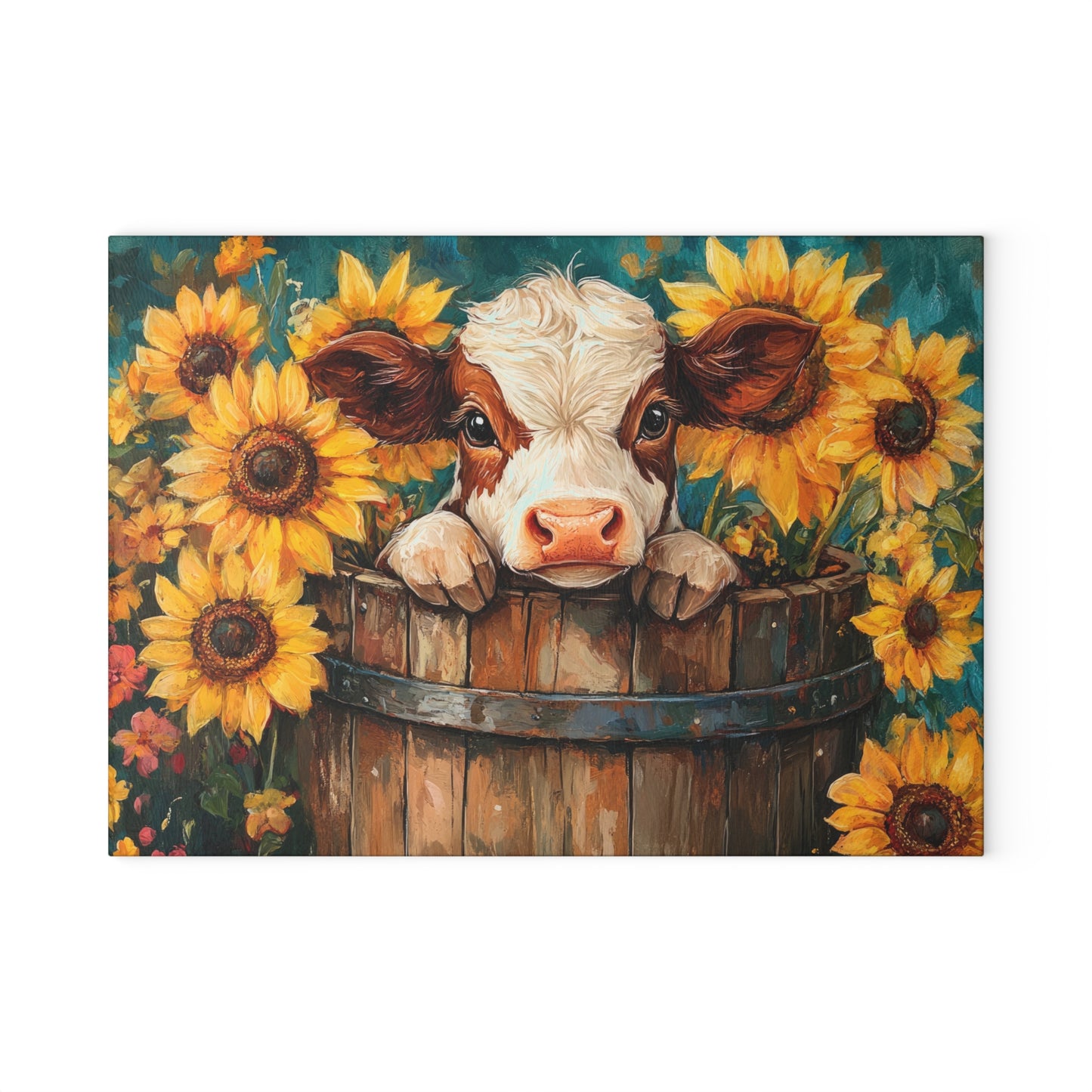Sunflower Cow Glass Cutting Board