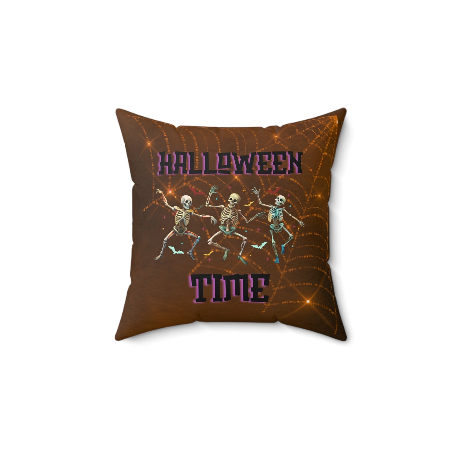 Halloween Time Decor Spun Polyester Square Pillow, Dancing Skeletons Halloween Decor, Halloween Accent for Any Room for Home or Office